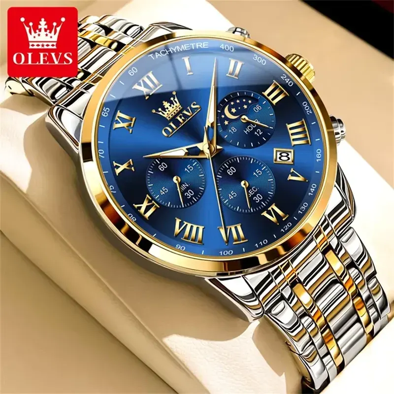 Olevs Multifunctional Moon Phase Blue Dial Men's Watch- 5529